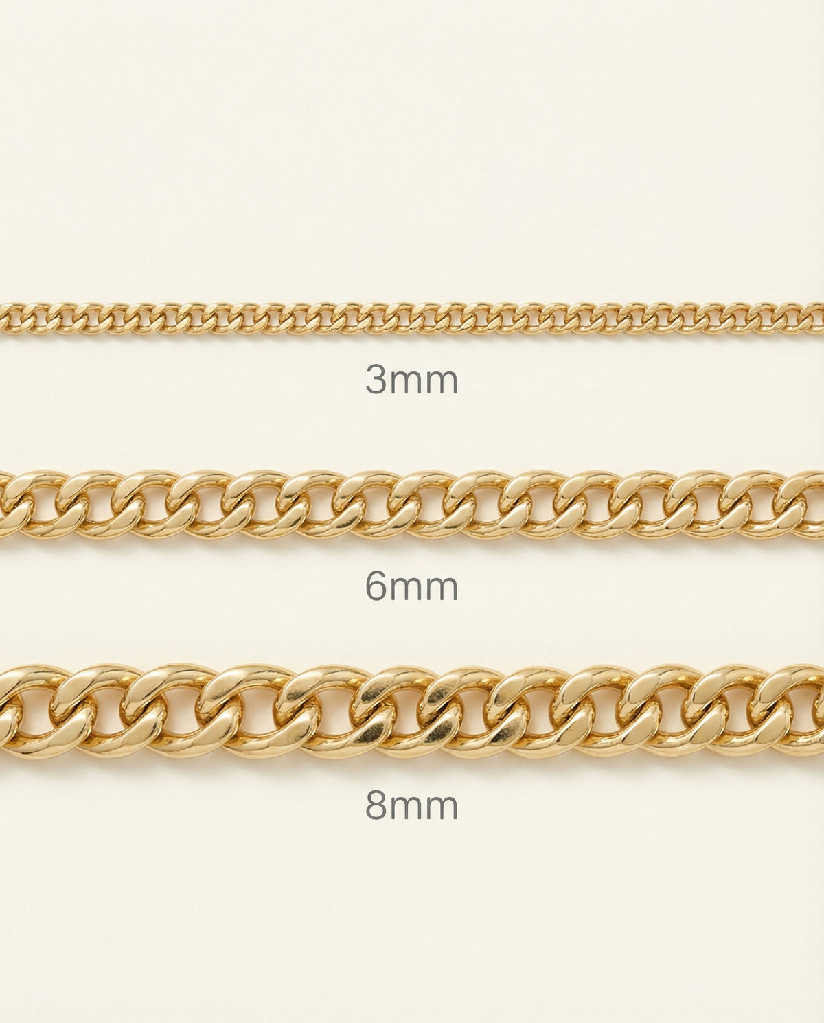18K Gold Curb Chain - 3-8mm