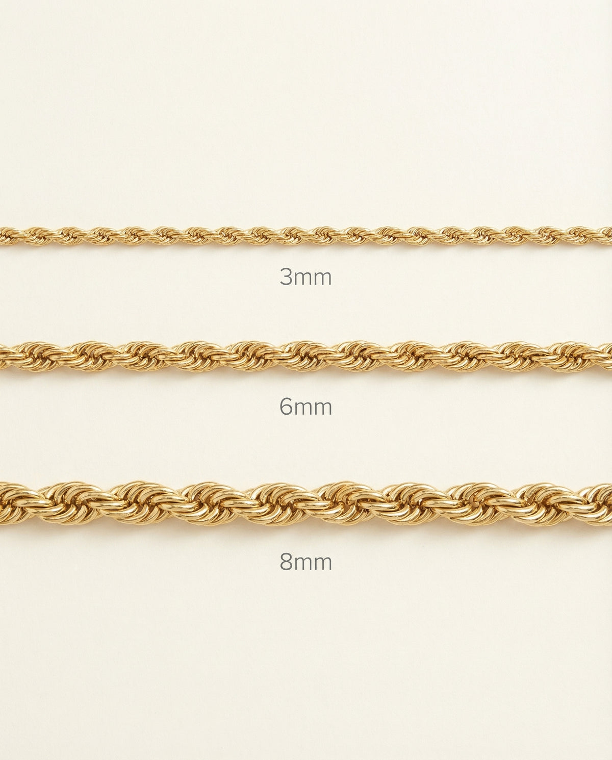 18K Gold Twisted Rope Chain - 3-8mm