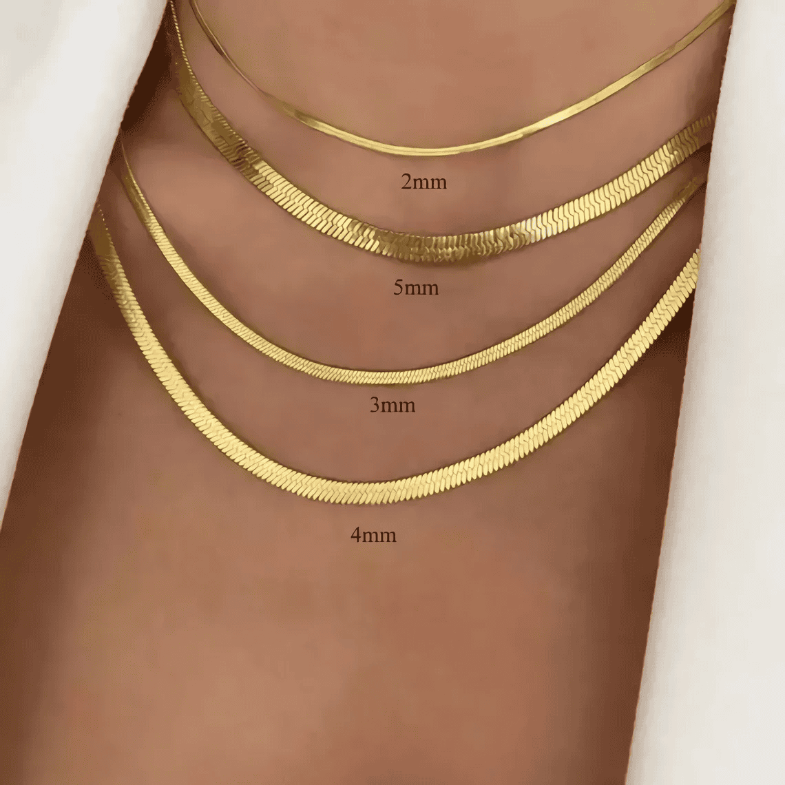 18K Gold Herringbone Necklace Chain 2mm/3mm/4mm/5mm