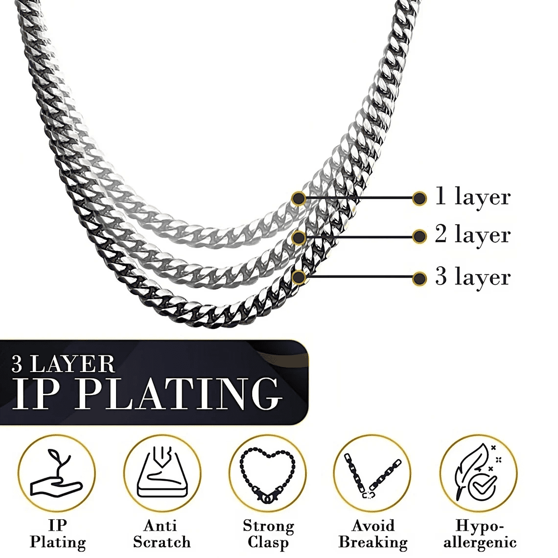 18k Gold Figaro Solid Chain Necklace 3mm/6mm/8mm