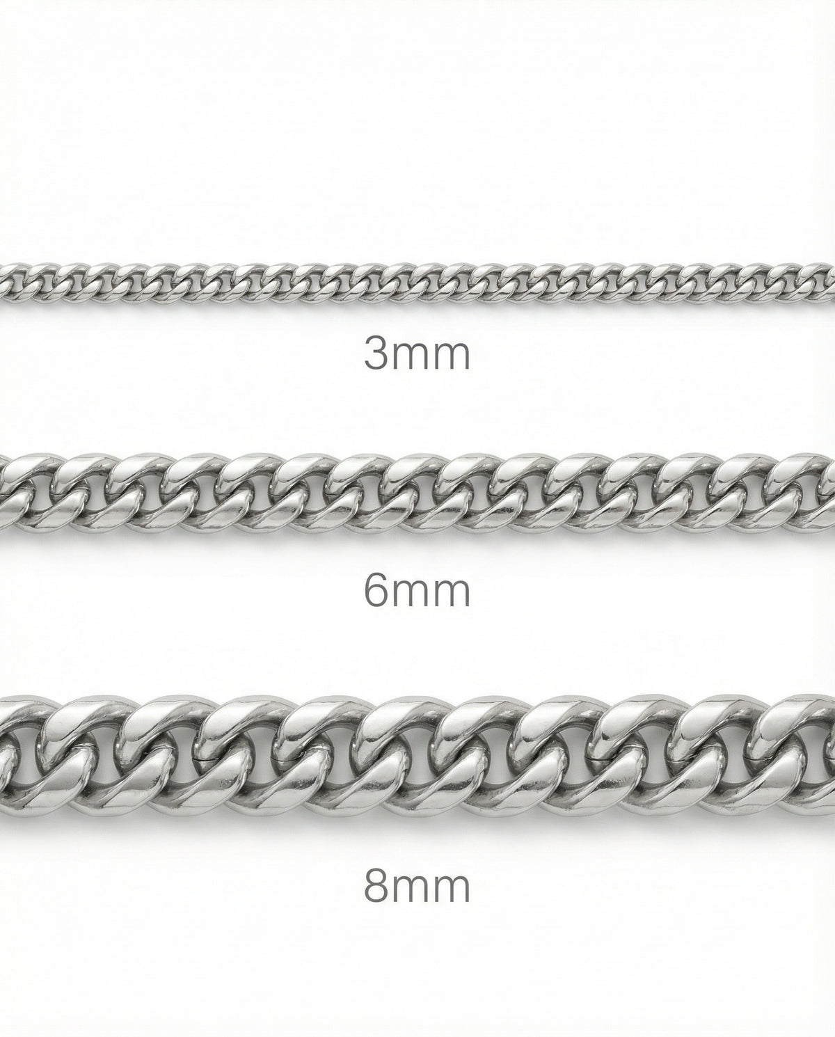 Silver Cuban Link Chain - 3-8mm