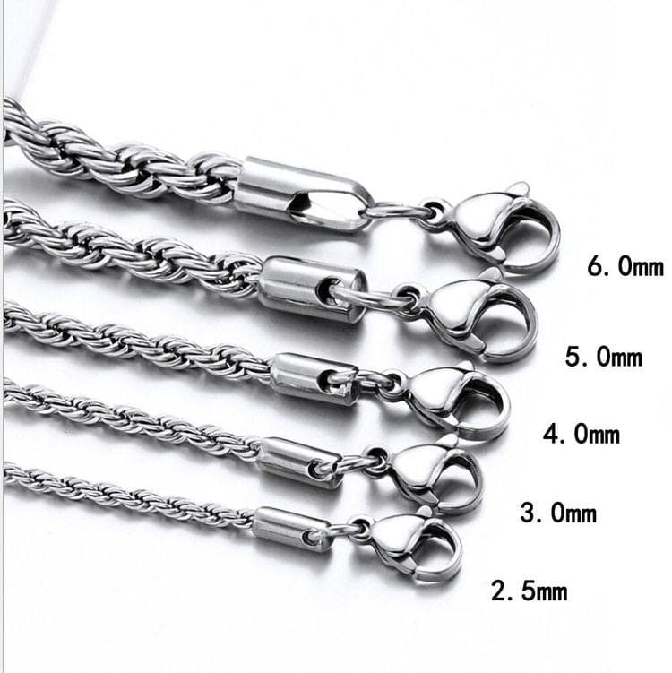 Silver Twisted Rope Chain - 3mm/6mm/8mm