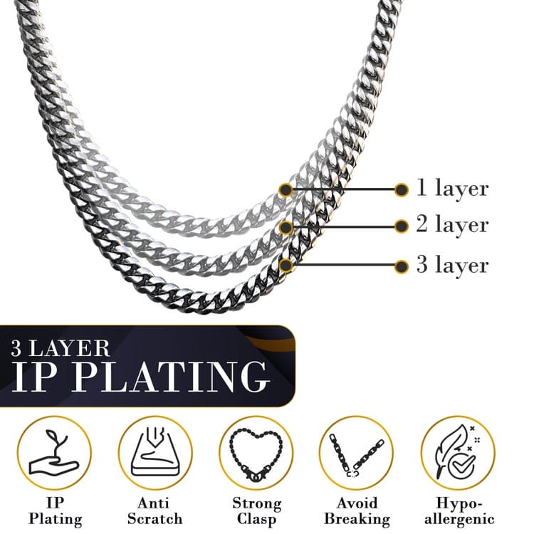 Dark Titanium Steel Cuban Link Chain - 3mm/6mm/8mm