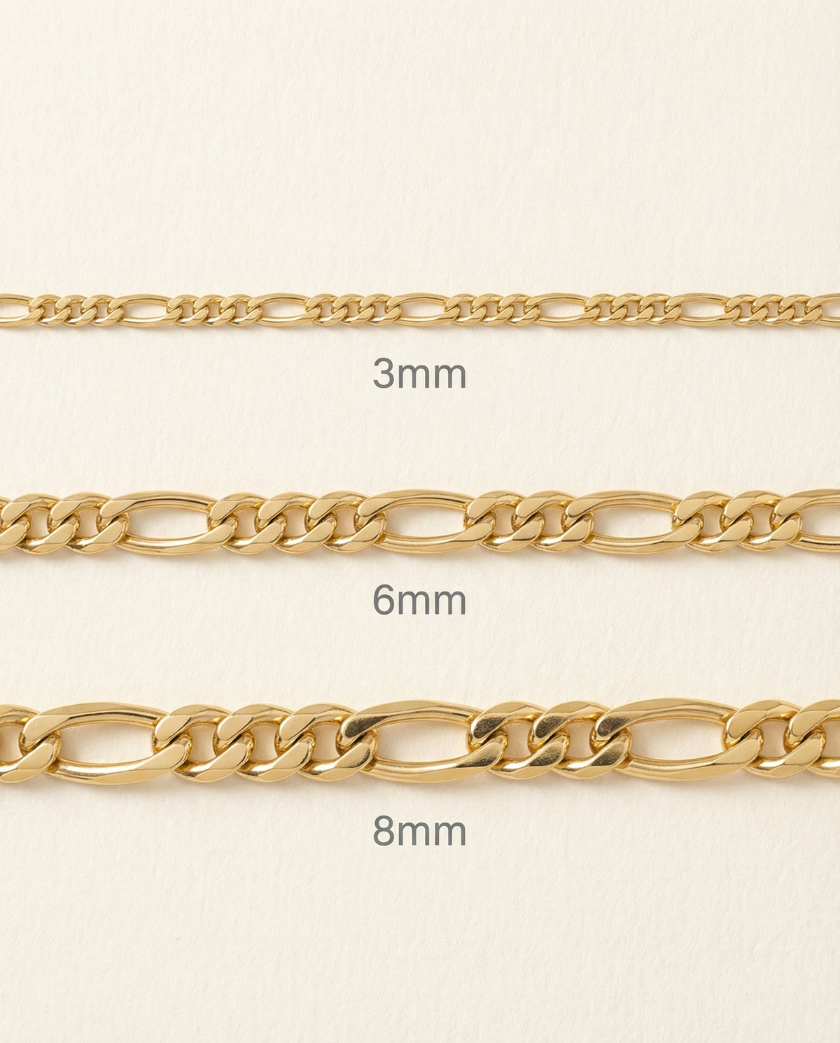 18K Gold Figaro Chain - 3-8mm