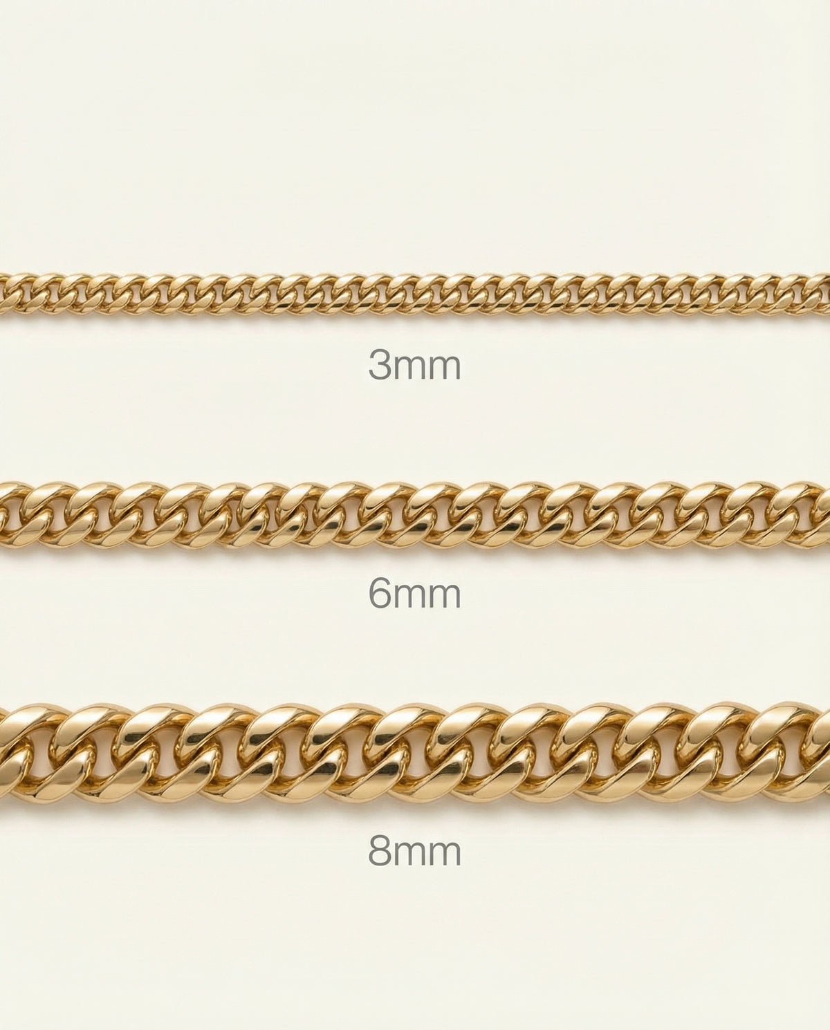 18K Gold Cuban Link Chain - 3-8mm