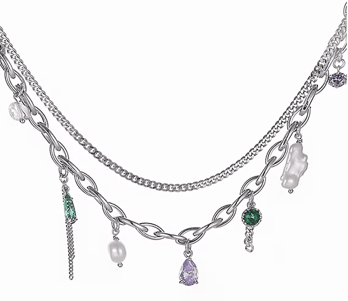 Crystal Charm Silver Necklace