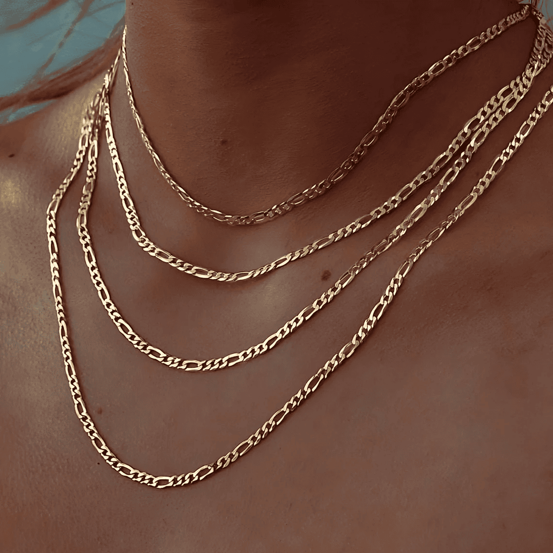 18k Yellow Gold Figaro Chain Necklace 3mm/6mm/8mm