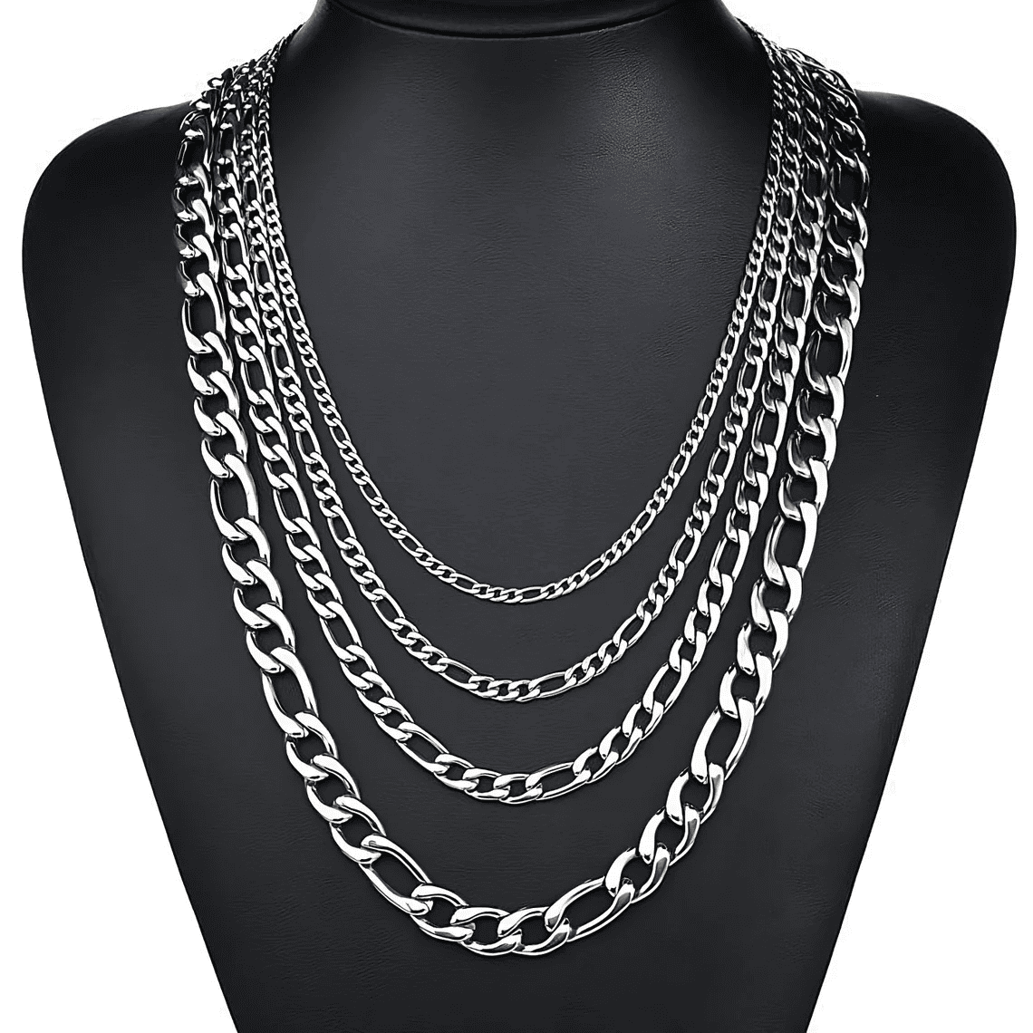 18k Gold Figaro Solid Chain Necklace  3mm/6mm/8mm